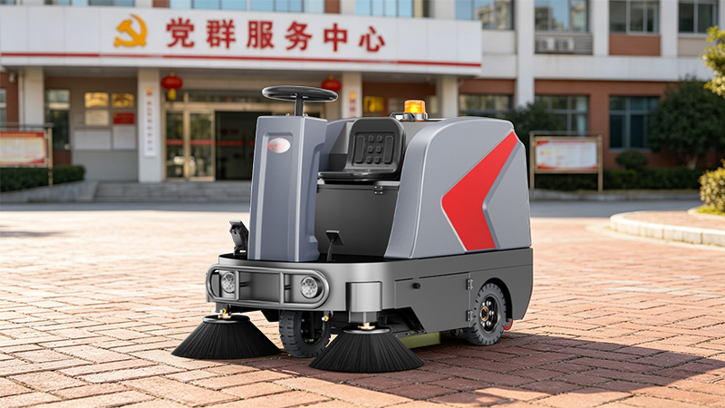 【山东菏泽社区保洁】巨野县嘉园社区党群服务中心引入扬子YZ-S5驾驶式扫地机,轻松破解广场清扫难题